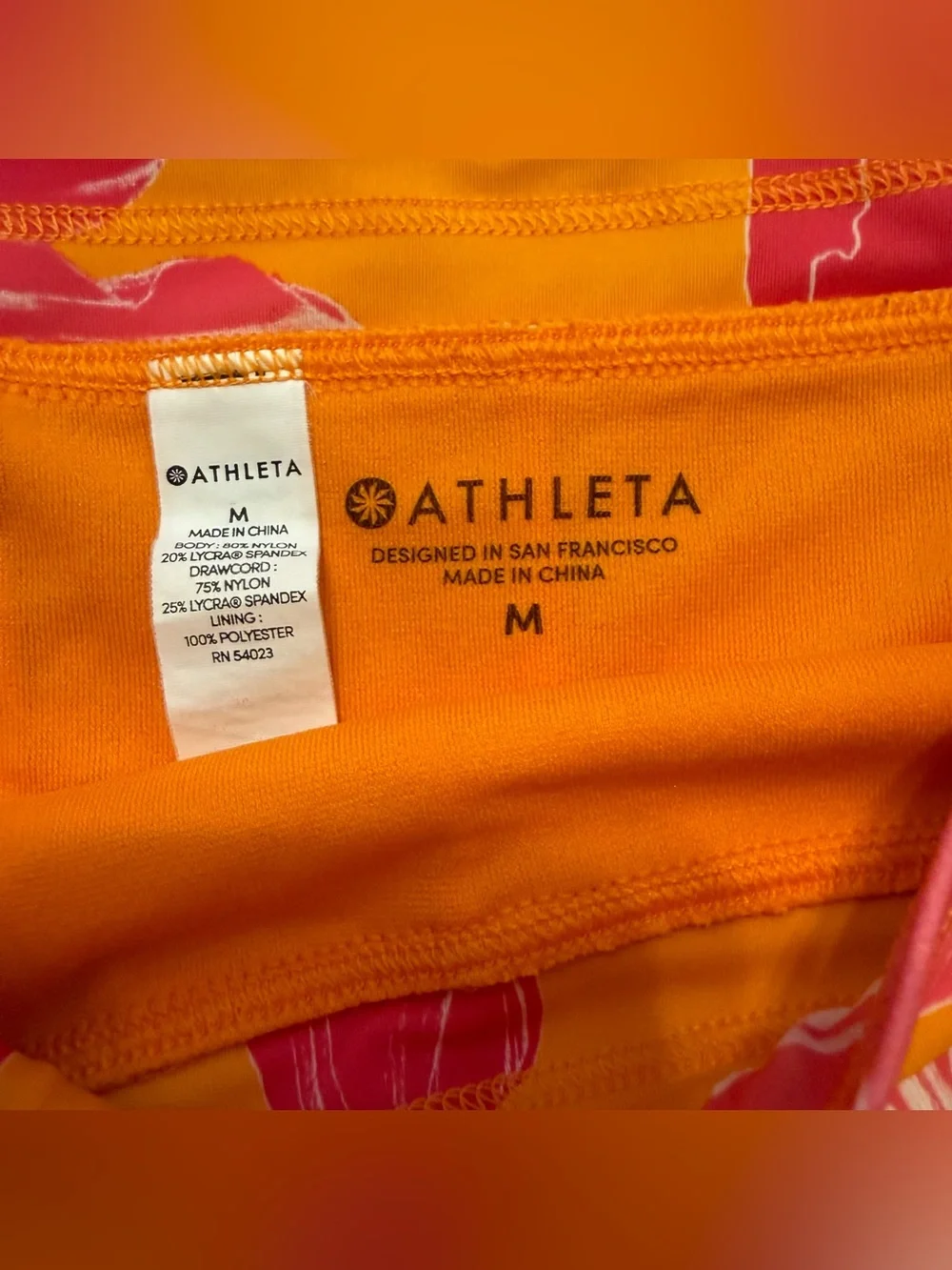 NWOT Athleta Hudson Board Orange Pink Swim Short Built-in-Brief Women Sz. M